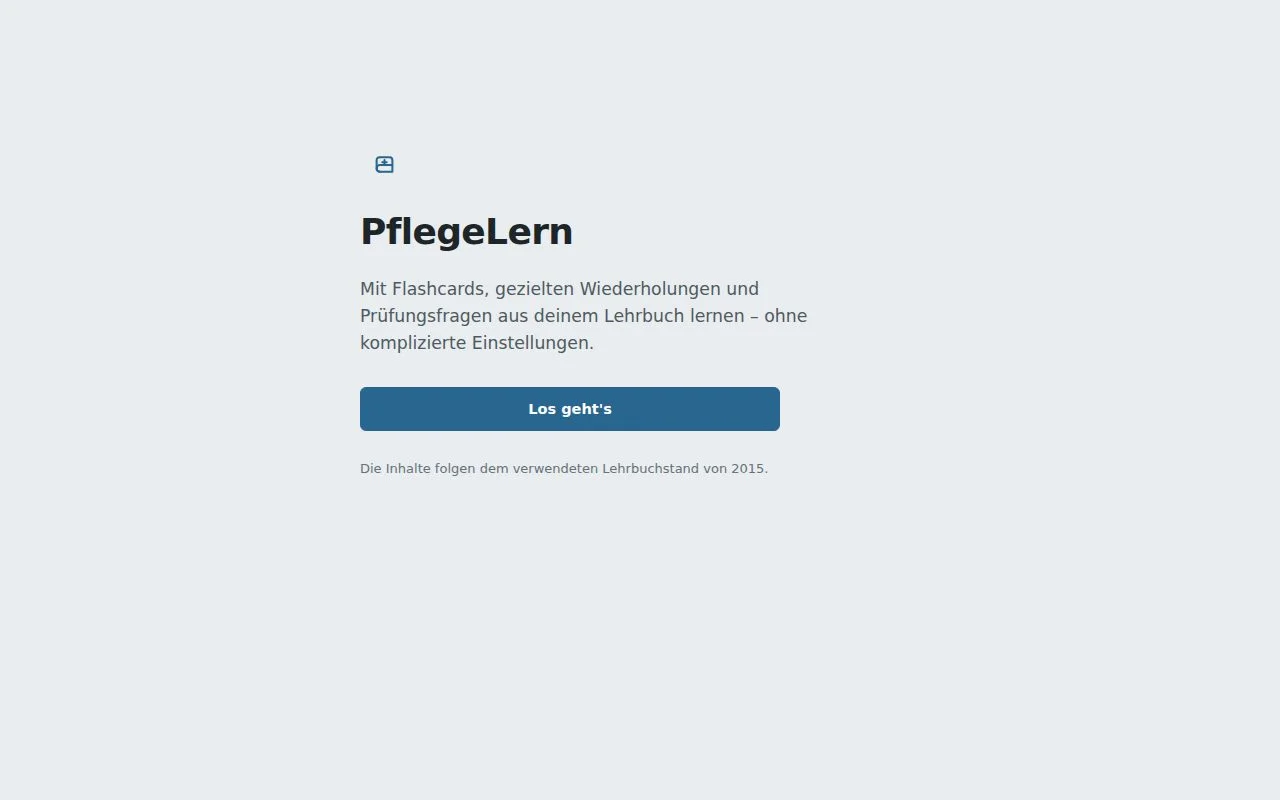 PflegeLern — captured project interface.