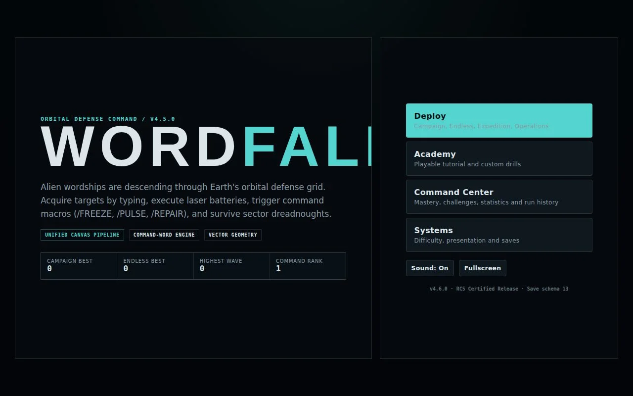 Wordfall — captured project interface.