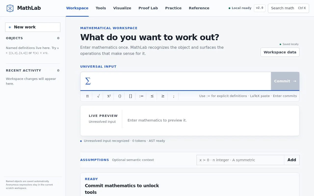 MathLab’s mathematical workspace. This project is in beta.