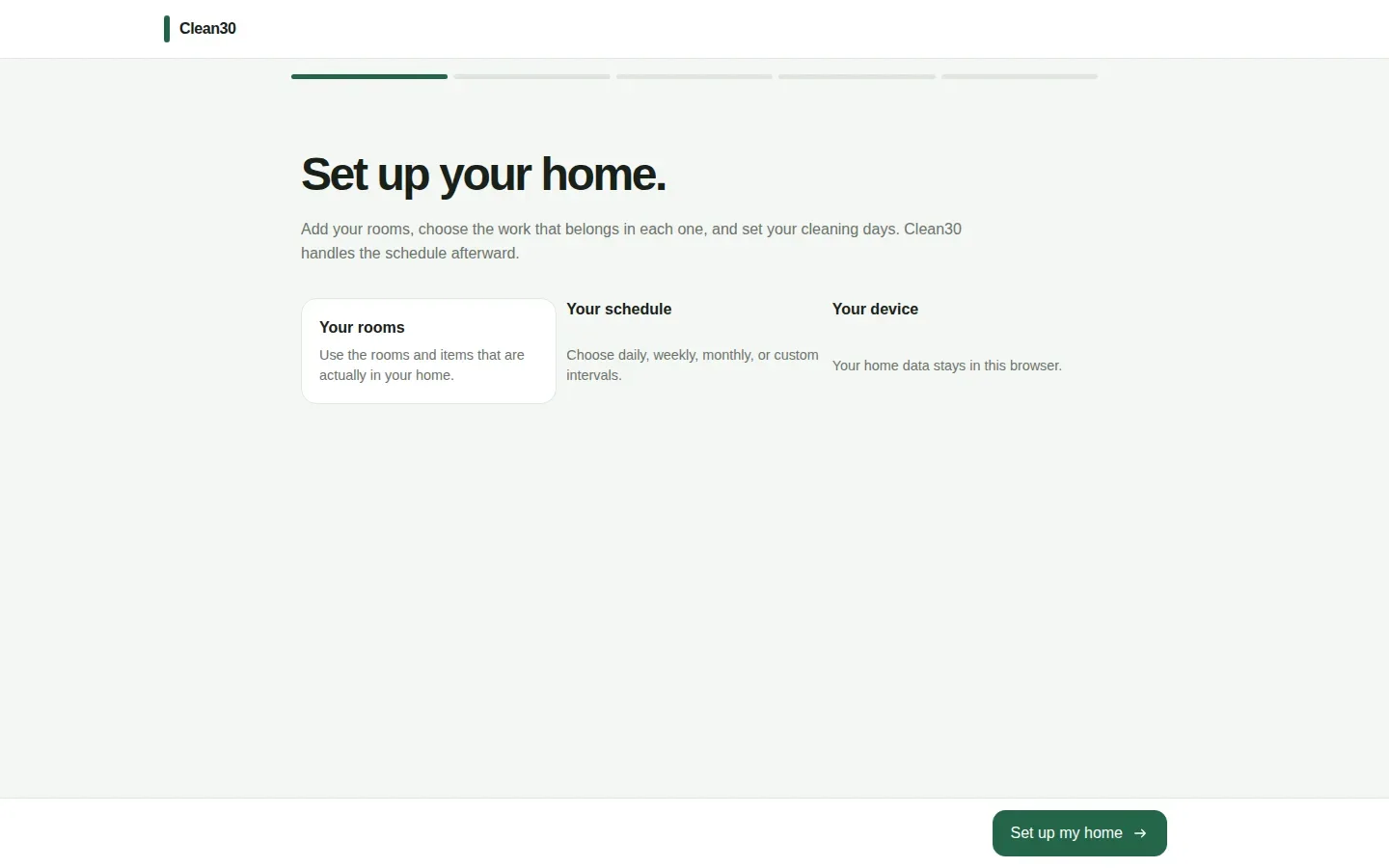 Clean30 app interface