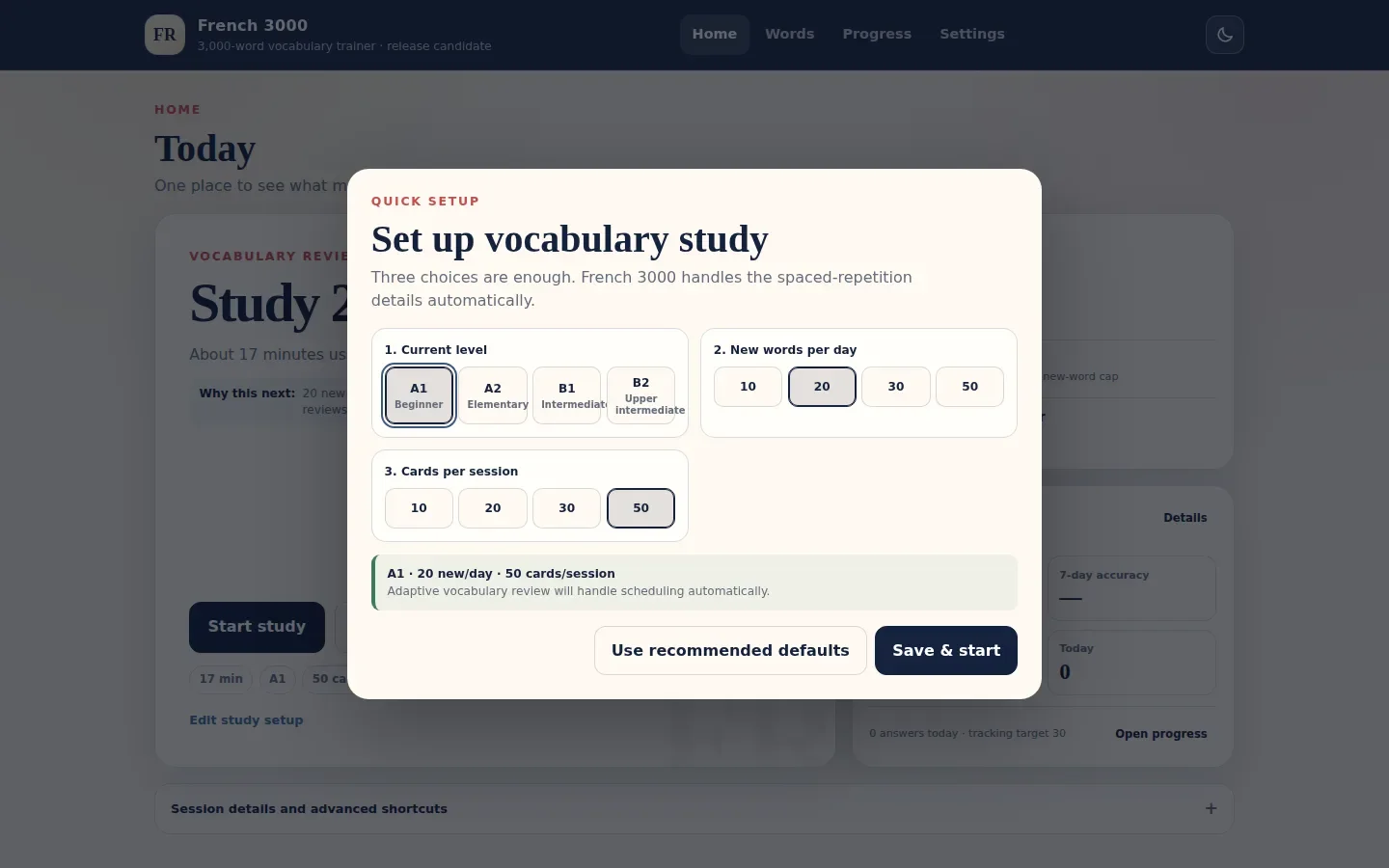 French 3000 app interface