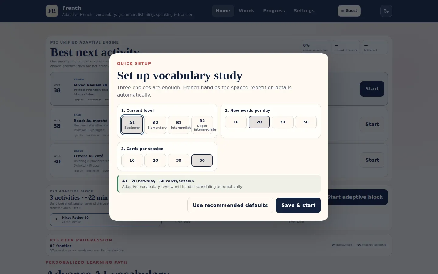 French 3000 app interface