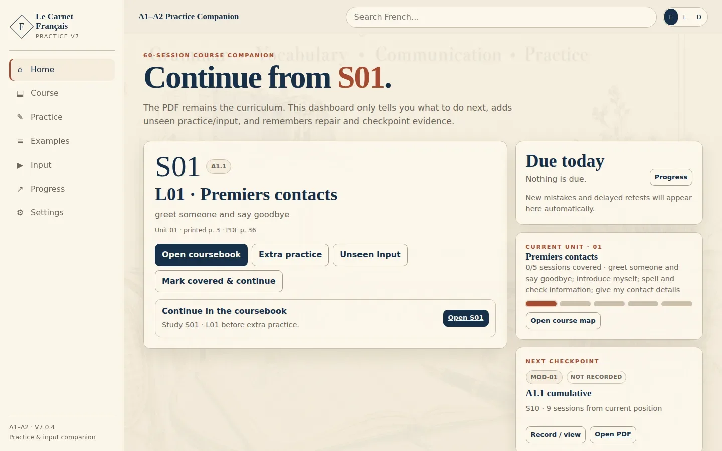Le Carnet Français app interface