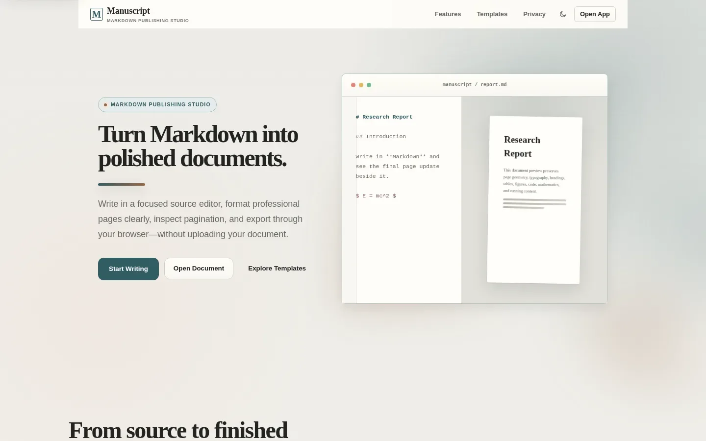 Manuscript app interface