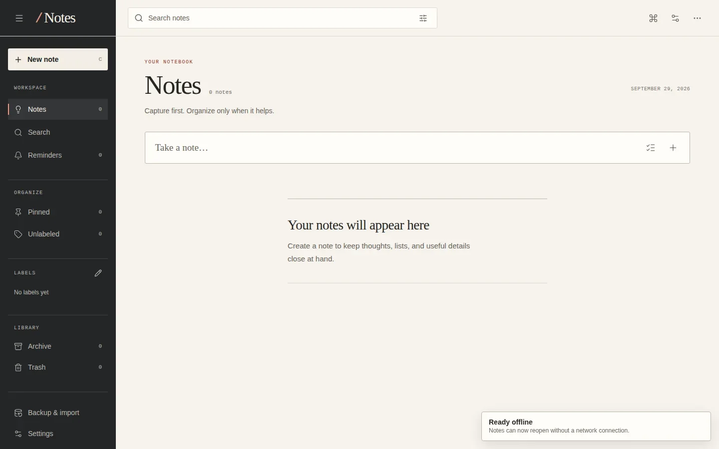 Notes app interface