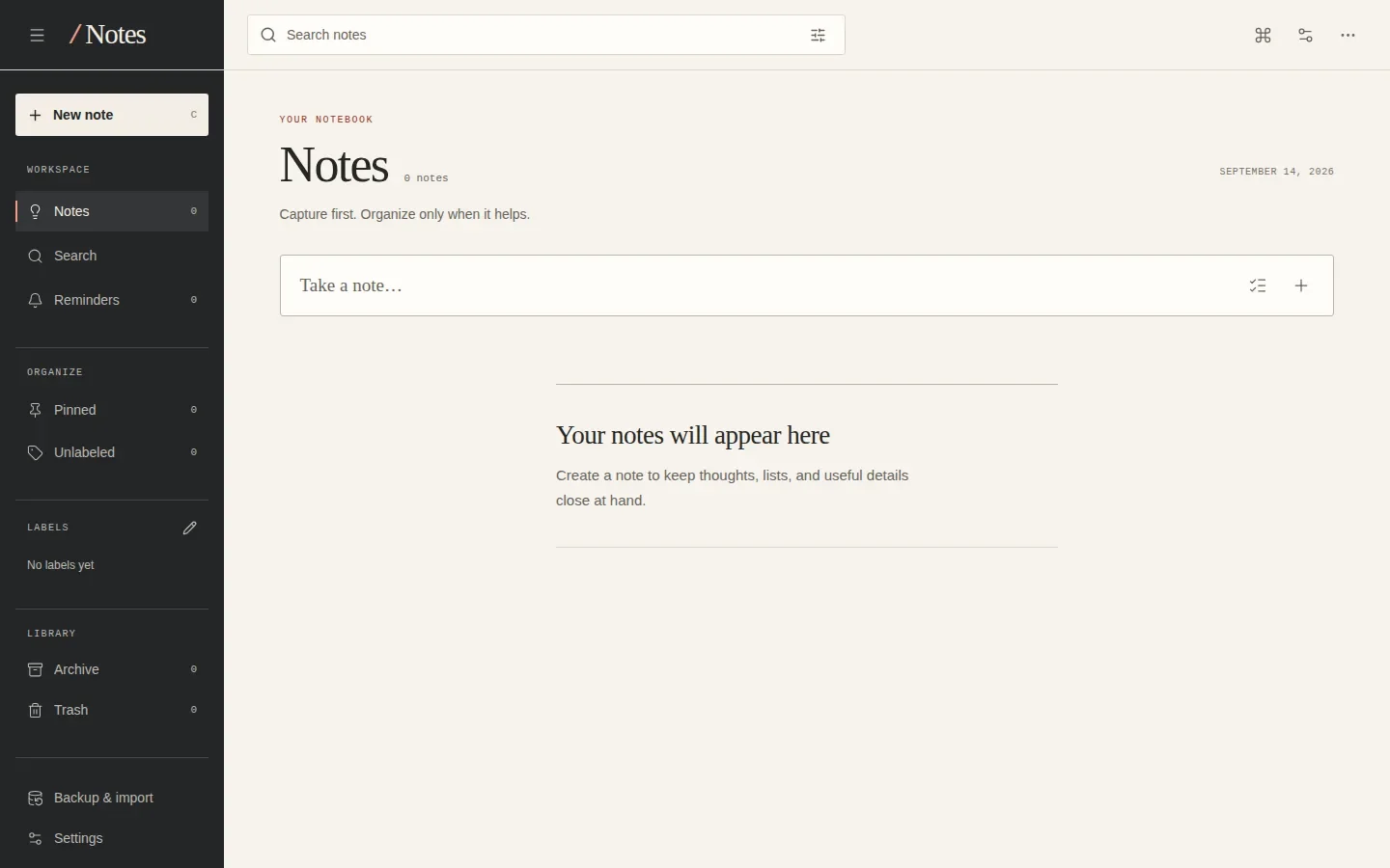 Notes app interface