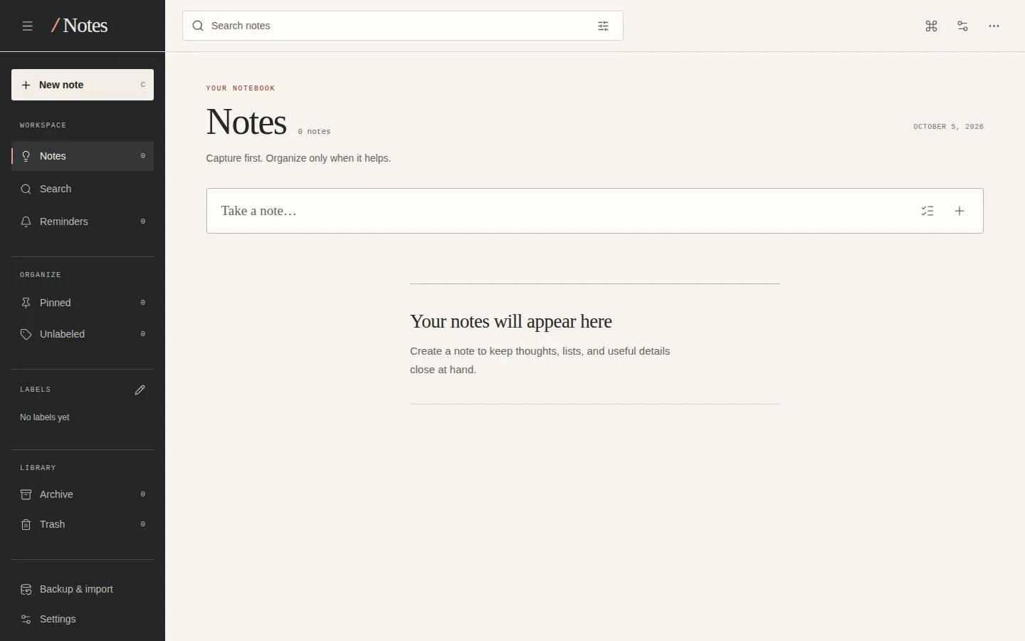 Notes app interface