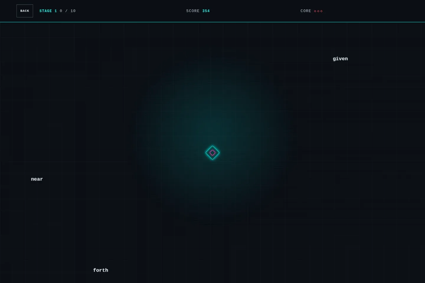 A real Endless-mode run in WORDSTRIKE. A physical keyboard is required.