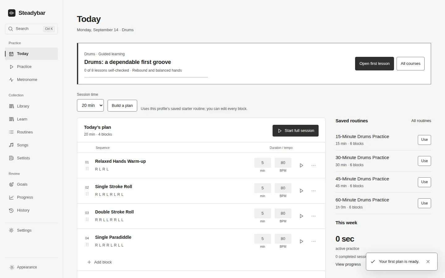 Steadybar app interface