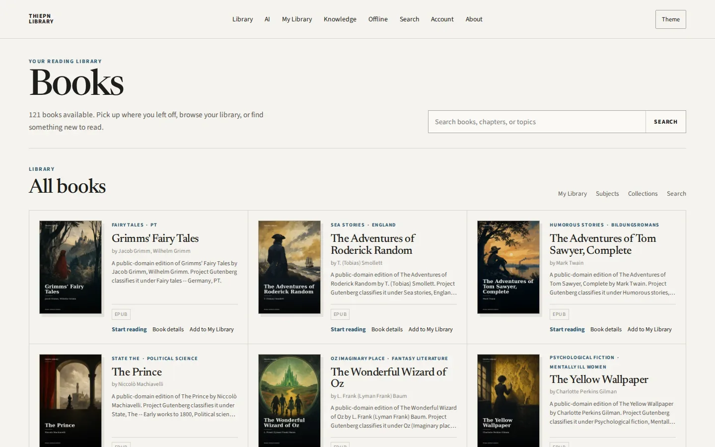 THIEPN Library app interface