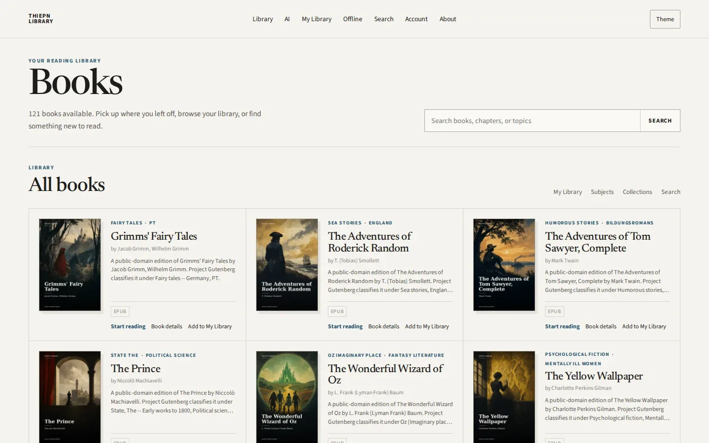 THIEPN Library app interface